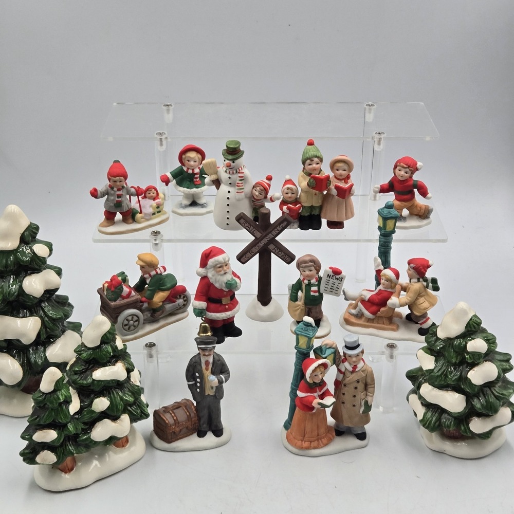 Vintage Lefton Colonial Village Christmas Figurines Lot Carolers Snowman Santa